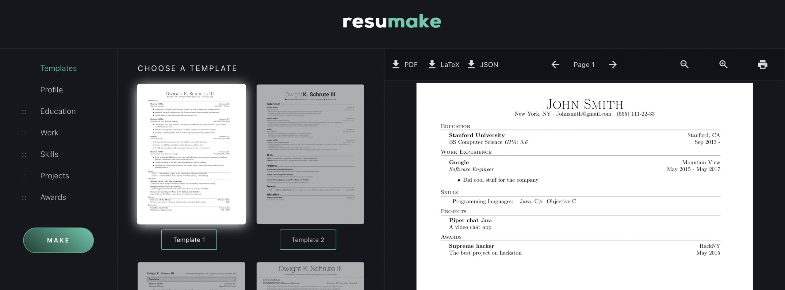 Resumake for creating resume