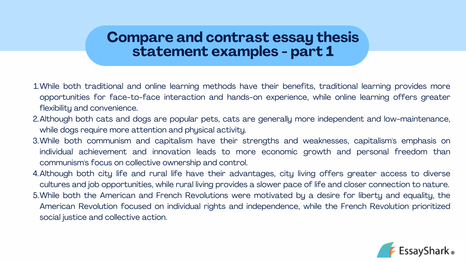 compare and contrast essay thesis statement examples