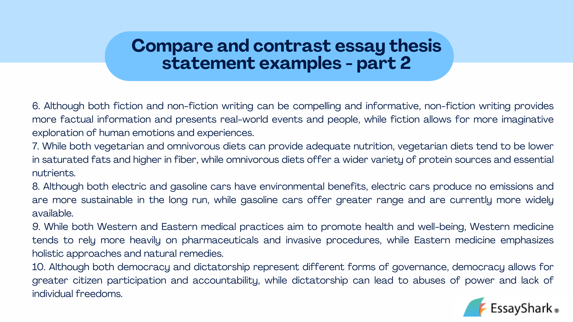 examples of thesis statements compare and contrast essay