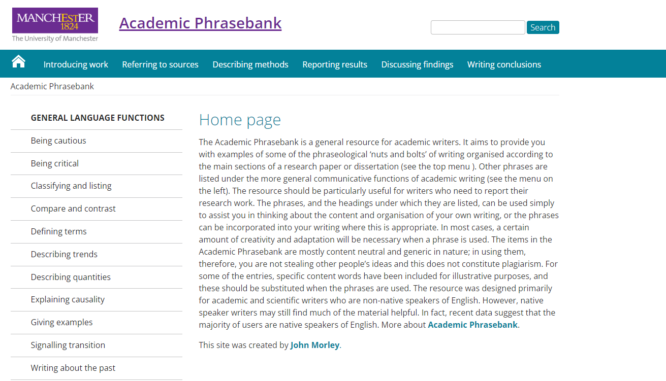 academic phrasebank writing tool