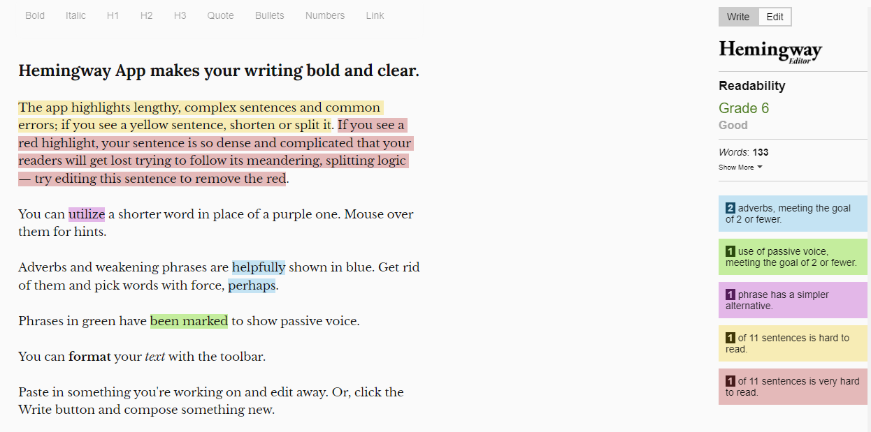 hemingwayapp writing tool